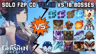 Solo C0 Yelan vs 18 Bosses Without Food Buff  Genshin Impact