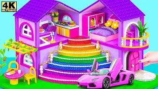 Building Amazing Purple Luxury Villa with Big Rainbow Stairs from Cardboard  DIY Miniature House