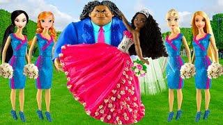 Play doh wedding disney princess Moana Maui Elsa Anna Rapunzel Mulan princess dress play doh videos