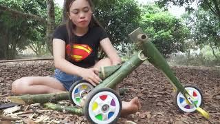 Primitive technology Nuen making 3 types of toys using bamboo