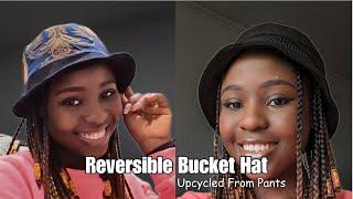 How to make a reversible Bucket hat from thrifted Pants Refashion Patterns included For Beginners