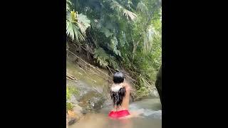 Village Girl Open Bathing River  Nepali Village Girl