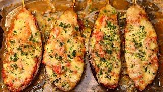 I have never eaten such delicious eggplant Stuffed aubergines with tomatoes and mozzarella