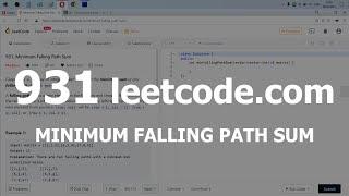 Разбор задачи 931 leetcode.com Minimum Falling Path Sum