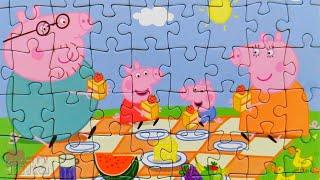 Peppa and her family - Strawberry pie at a picnic - Peppa Pig puzzles for kids