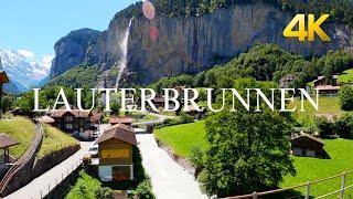 Heavenly beautiful Lauterbrunnen Valley  Summer walking tour Lauterbrunnen Switzerland 4k