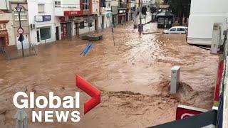 Spain floods Cars washed away homes submerged following storm in Huelva province