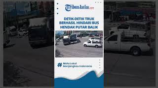 Terekam CCTV Sopir Truk Berhasil Hindari Laka dengan Bus