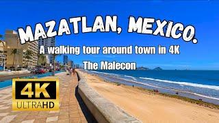 A walking tour of Mazatlan Mexico. El Malecón in 4k chill music