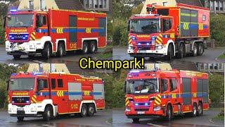 19 Fahrzeuge  Neues ULF Werkfeuerwehr Chempark Uerdingen auf Einsatzfahrt