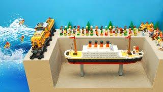 TITANIC Ship Passengers Attacked by Tsunami & Pirates - LEGO Dam Breach Experiment - Wave Machine