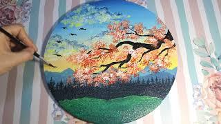 Как нарисовать поэтапно пейзаж акрилом для начинающихвидео урок landscape acrylic step by step