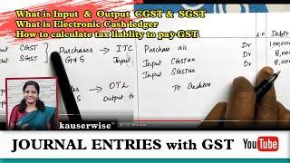 How to make Journal entries with GST  what is Input & Output CGST & SGST  Finding tax liability