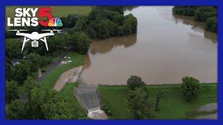 Drone video Dam failure in Nashville Illinois after several inches of rain