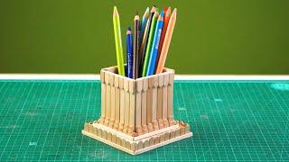 Wow  How to make a pen stand using pop sticks  DIY