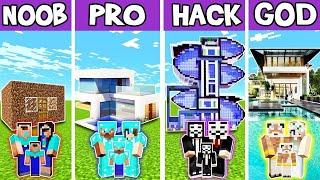 MODERN BIG MANSION BUILD CHALLENGE - NOOB vs PRO vs HACKER vs GOD in Minecraft