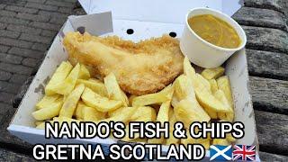 We try out NANDOS fish & chips GRETNA SCOTLAND UK BRITISH FOOD