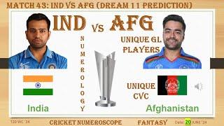 AFG vs IND Dream11  Numerology Prediction AFG vs IND  AFG vs IND Match 43  T20WC24
