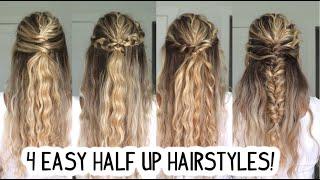 4 EASY HALF UP HALF DOWN HAIRSTYLES FOR BEGINNERS Trendy Hairstyles  Bridal Hairstyles