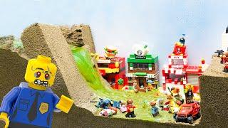 Lego City Destroyed by Zombies & Dam Collapse - Lego Dam Breach Experiment - Lego City Flooding