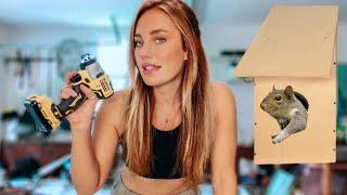 Girl Builds a House for her Pet Squirrel DIY simple how-to project w limited tools