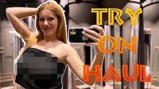 4K Transparent Try on Haul with Katy  No Bra Challenge