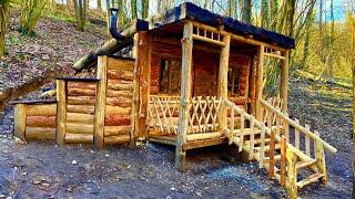 I Built a Super Dugout in the Forest With my own Hands a Log Cabin Craft Skills-Part 6