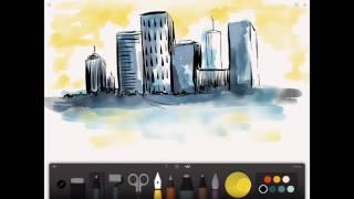 Paper 53-iPad art - Skyline Digital Watercolor Painting with Ink Drawing