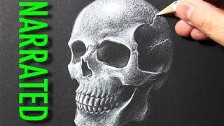 How to Draw a Skull White Pencil on Black Paper