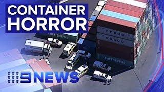 Traumatic scene as worker killed by shipping container at Port Botany  Nine News Australia