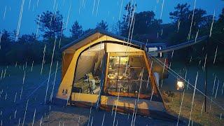 CAR CAMPING Camping in the nature of heavy rain  Relax  Home tent  VanLife  ASMR  24