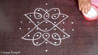 Sikku kolam with 7 dots  Rangoli with 7 dots  Melikala muggu  Easy Chikku muggu by Unique Rangoli