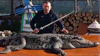 CROCODILE on the GRILL. Shish kebab from Crocodile  GEORGY KAVKAZ