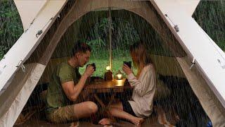 CAMPING in the RAIN  Cosy Vibes Relaxing sounds Our dogs birthday ASMR 