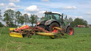 Loonbedrijf Reimink met een Fendt 933 Vario met Pöttinger triple maaier aan het gras maaien 2024