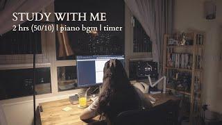 2hr late night study with me  pomodoro 5010 piano bgm + rain sound