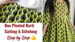 Very Easy Box Pleated Kurti Cutting and stitching  Kurti Cutting and stitching Designer Drop Neck