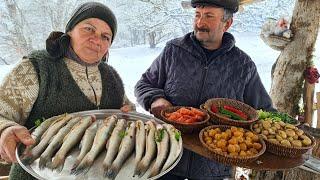 Cooking Zander Fish on a Campfire in Sadj Grill