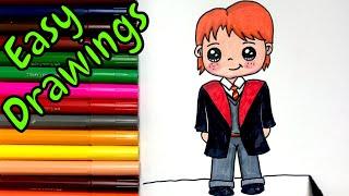 Easy Drawings  How to Draw Ron Weasley from Harry Potter  Color and Draw Step by Step  Art