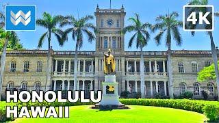 4K Downtown Honolulu in Oahu Hawaii USA - Walking Tour & Travel Guide  Binaural City Sound