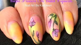 Purple Flowers On Pastel Nails - DIY Nail Art