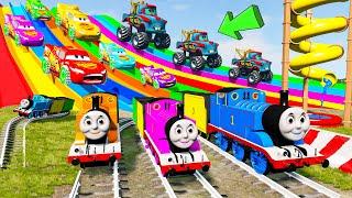 Big & Small Long Lightning Mcqueen vs Thomas Train - Long Cars vs Slide Color - BeamNG.Drive