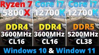 Ryzen 7 5800x vs Core i7 12700k DDR4 vs Core i7 12700k DDR5 Windows 10 & Windows 11 - 16 Games 1080p