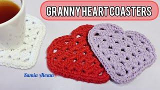 Crochet tea coaster with granny heart for Valentines day how to crochet a heart_beginners friendly