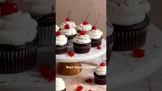 The yummiest and cutest Black Forest cupcakes with whipped cream and cherries  #recipe #cupcake