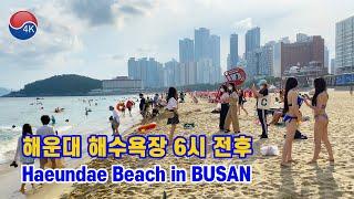 4K BUSAN Walk - The Scenery of HAEUNDAE Beach in the Summer Holiday Season Beach in Korea.