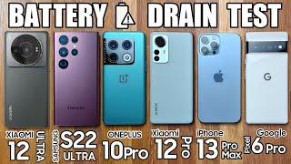 Xiaomi 12S Ultra vs OnePlus 10 Pro  iPhone 13 Pro Max  S22 Ultra  Pixel 6 - BATTERY DRAIN TEST