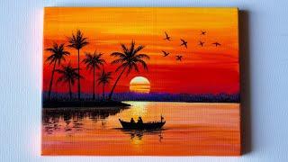 Sunset Painting  Sunset Landscape Painting  Acrylic Painting Tutorial