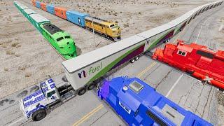 Long Giant Truck Accidents on Rail and Train is Coming #95  BeamNG Drive