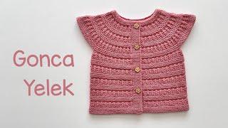 Gonca Yelek  Yakadan Başlanan Bebek Yeleği  Baby Vest Knitting Pattern